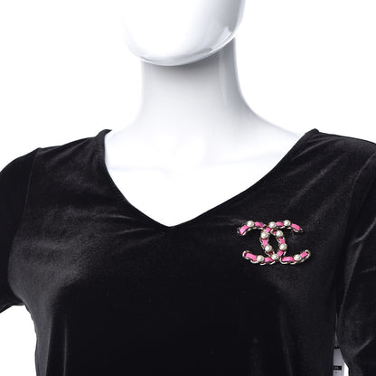 Chanel Lambskin Pearl Chain CC Brooch Pink Gold 2 of 5