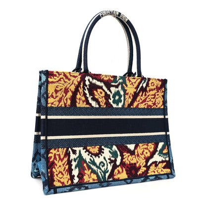 Christian Dior Canvas Embroidered Paisley Medium Book Tote Blue Multicolor 3 of 10