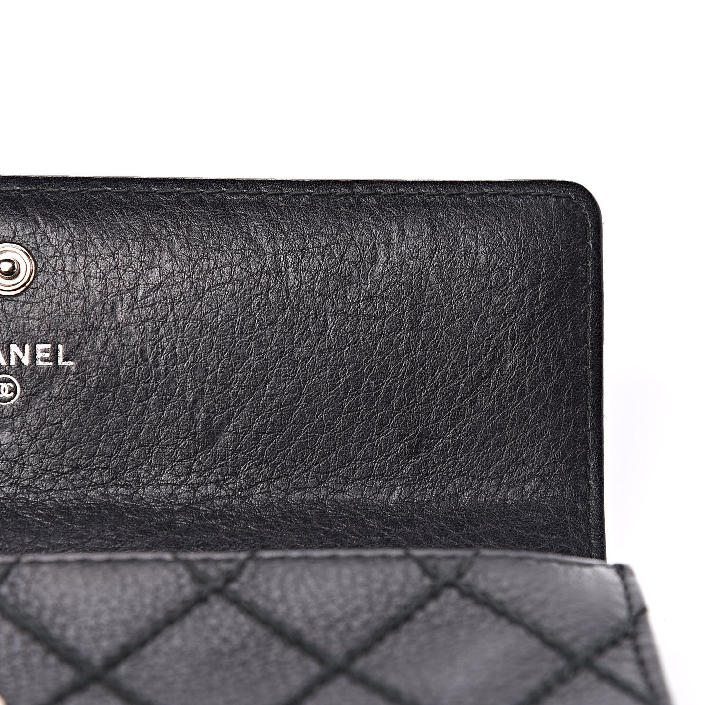 Calfskin Stitched Fancy CC Long Double Wallet Back