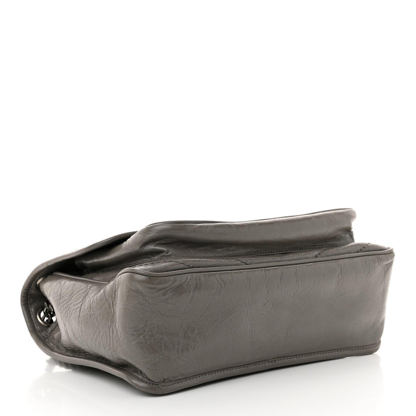 Crinkled Calfskin Matelasse Monogram Medium Niki Chain Satchel Light Gray