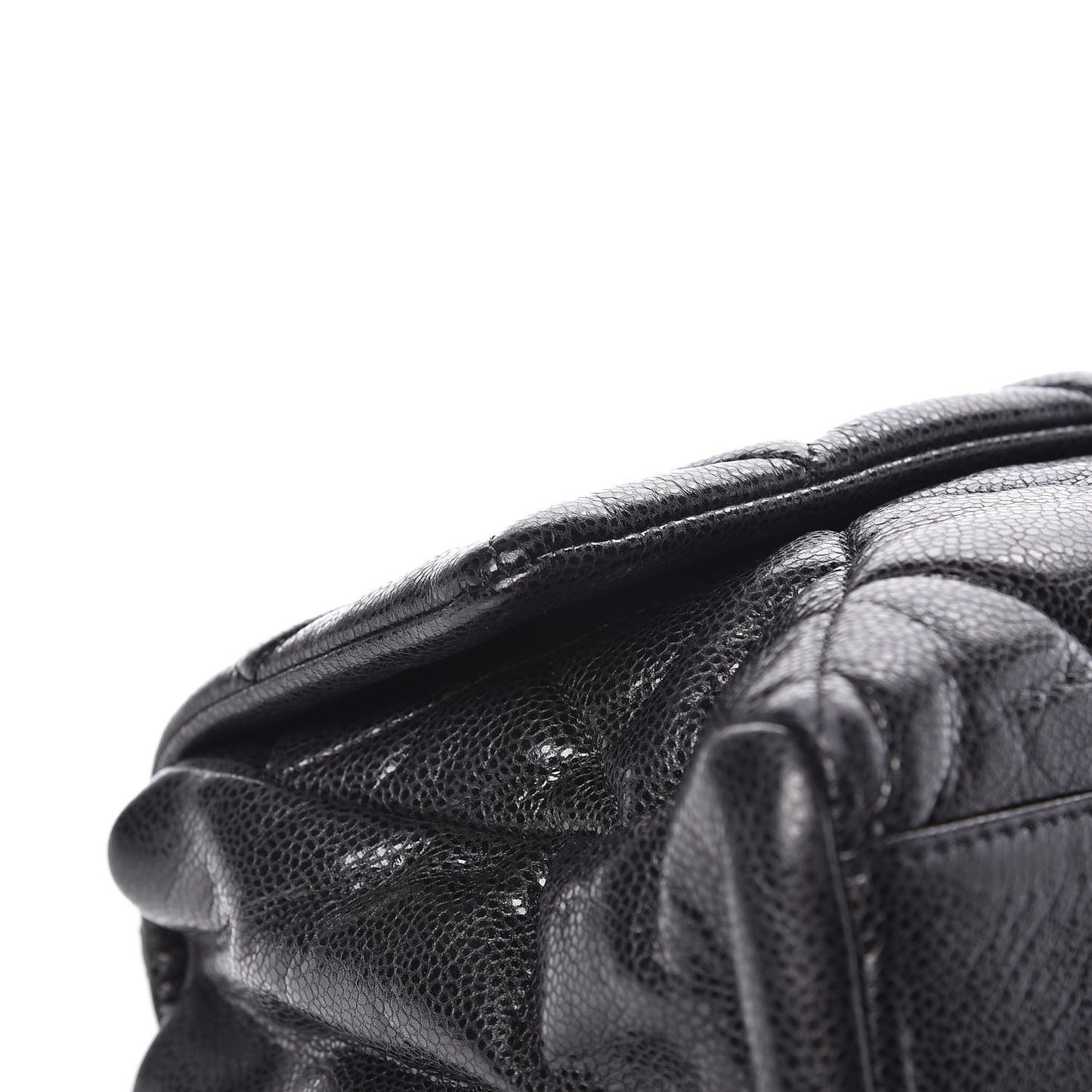 Glazed Caviar Medium Nature Flap Bag Black