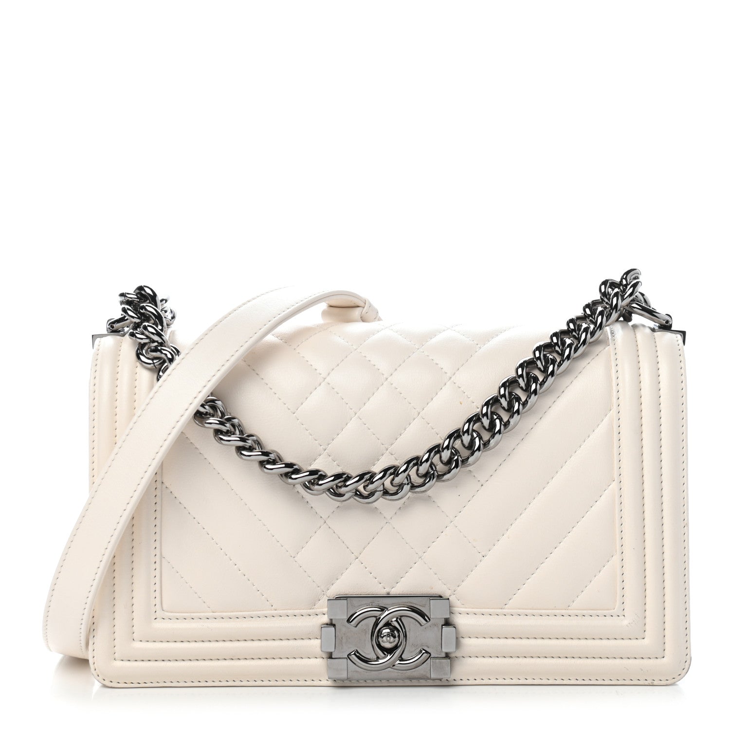Chanel Lambskin Quilted Chevron Medium Boy Flap White 1 of 24