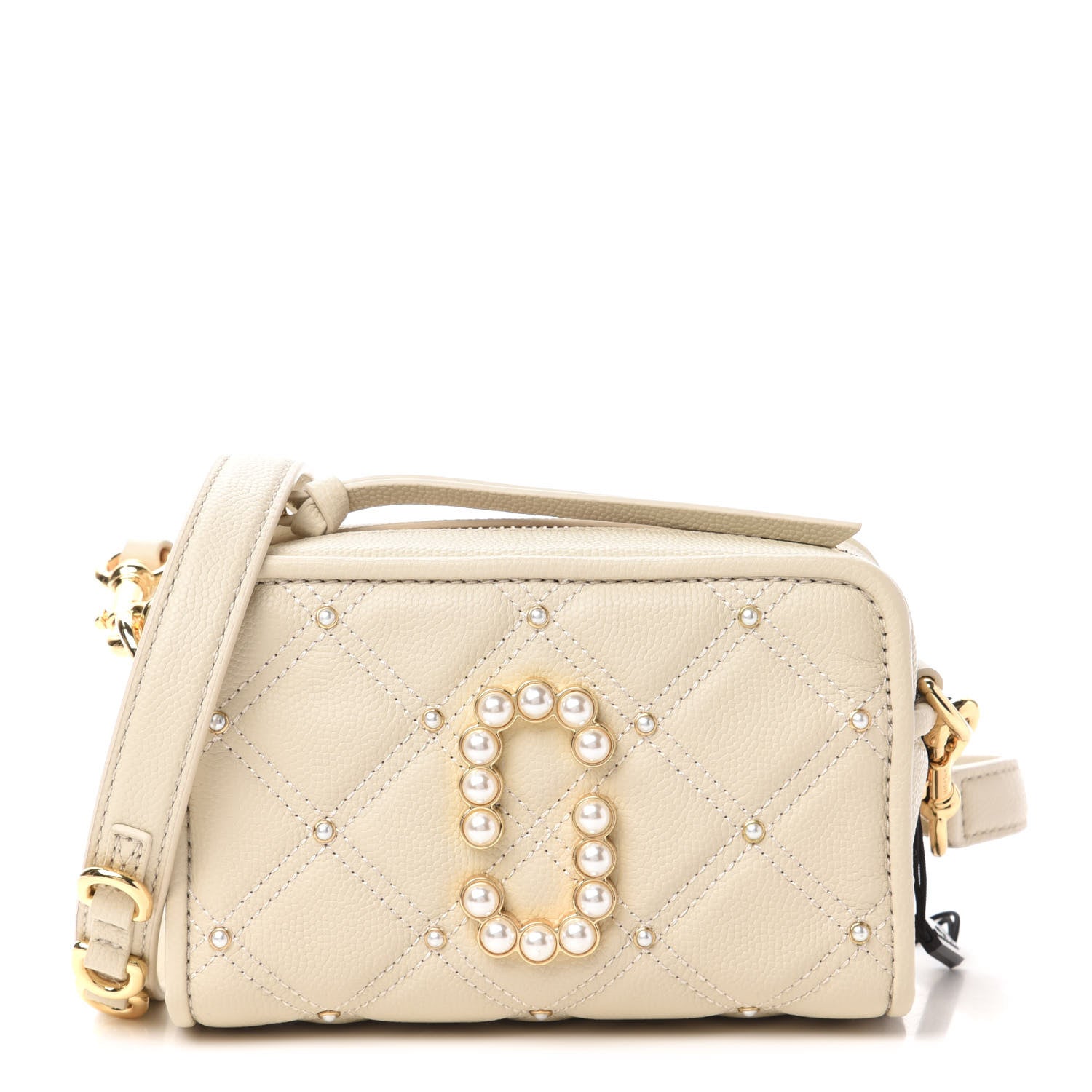 Marc Jacobs Calfskin Quilted Pearl The Softshot 17 Crossbody Oatmilk 1 of 10