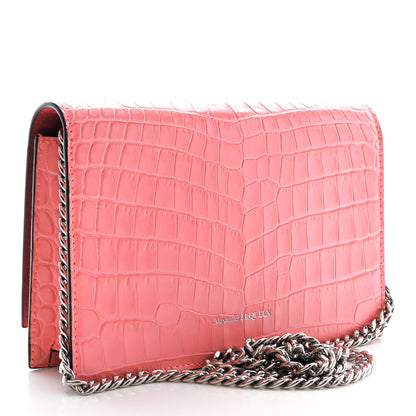 Alexander McQueen Calfskin Crocodile Embossed Skull Mini Crossbody Bag Pink 3 of 10