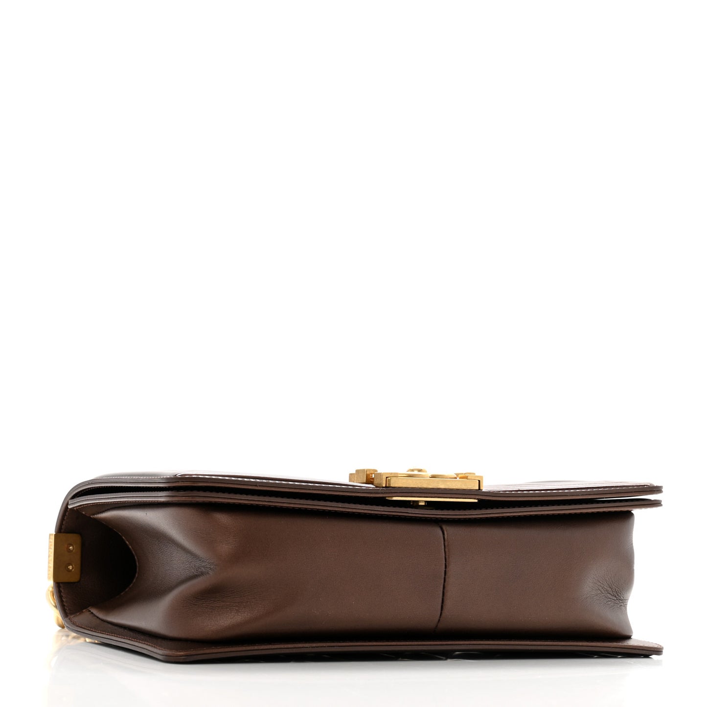Metallic Patent Calfskin Quilted Medium Boy Flap Brown