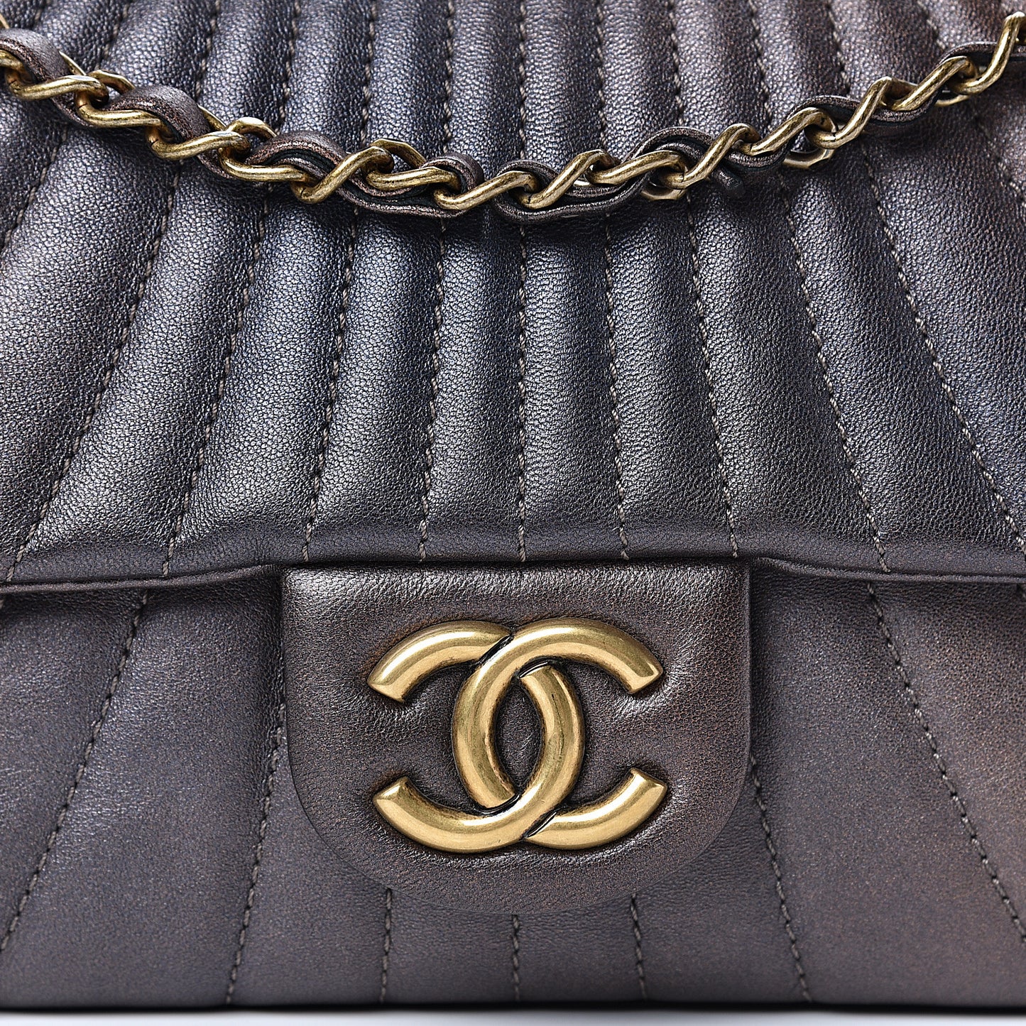 Metallic Calfskin Degrade East West Flap Bronze