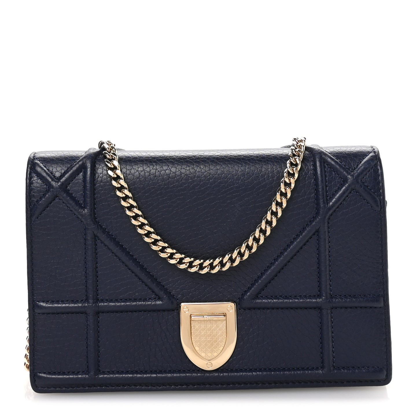 Grained Calfskin Diorama Wallet on Chain Pouch Blue