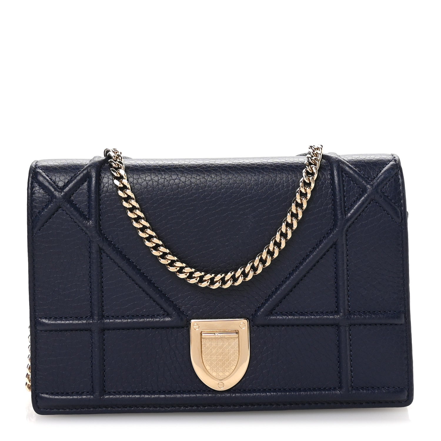 Christian Dior Grained Calfskin Diorama Wallet on Chain Pouch Blue 1 of 11