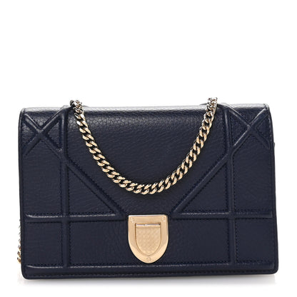 Christian Dior Grained Calfskin Diorama Wallet on Chain Pouch Blue 1 of 11