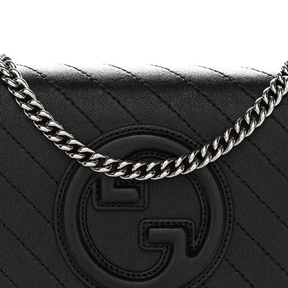 Gucci Sakai Be Green Calfskin Diagonal Stitched Blondie Wallet on Chain Black 20 of 34