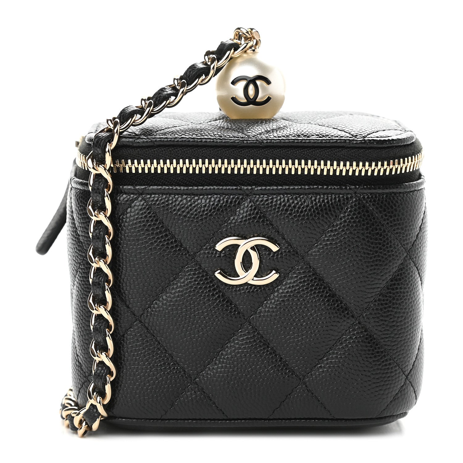 Chanel Caviar Quilted Mini Pearl On Top Vanity Case With Chain Black 2 of 18