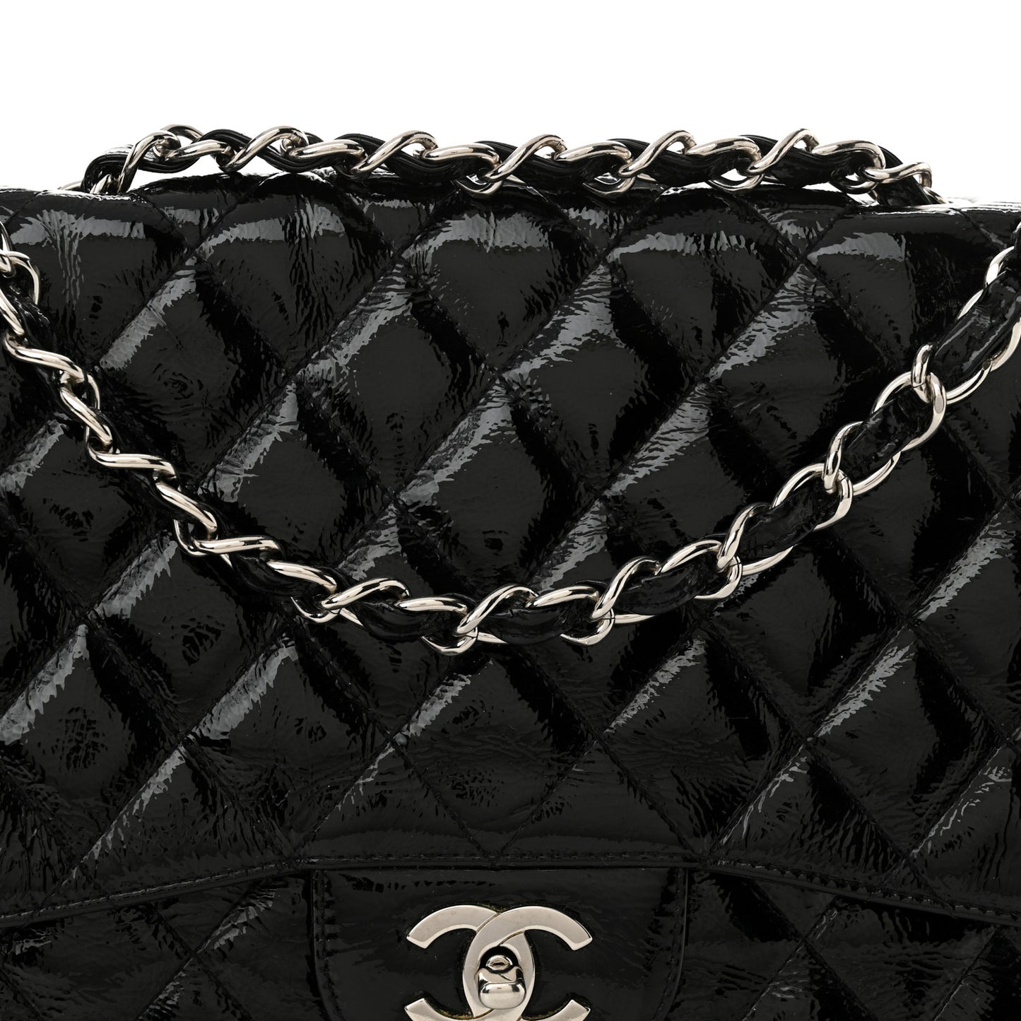 Crinkled Patent Quilted Jumbo Single Flap Black
