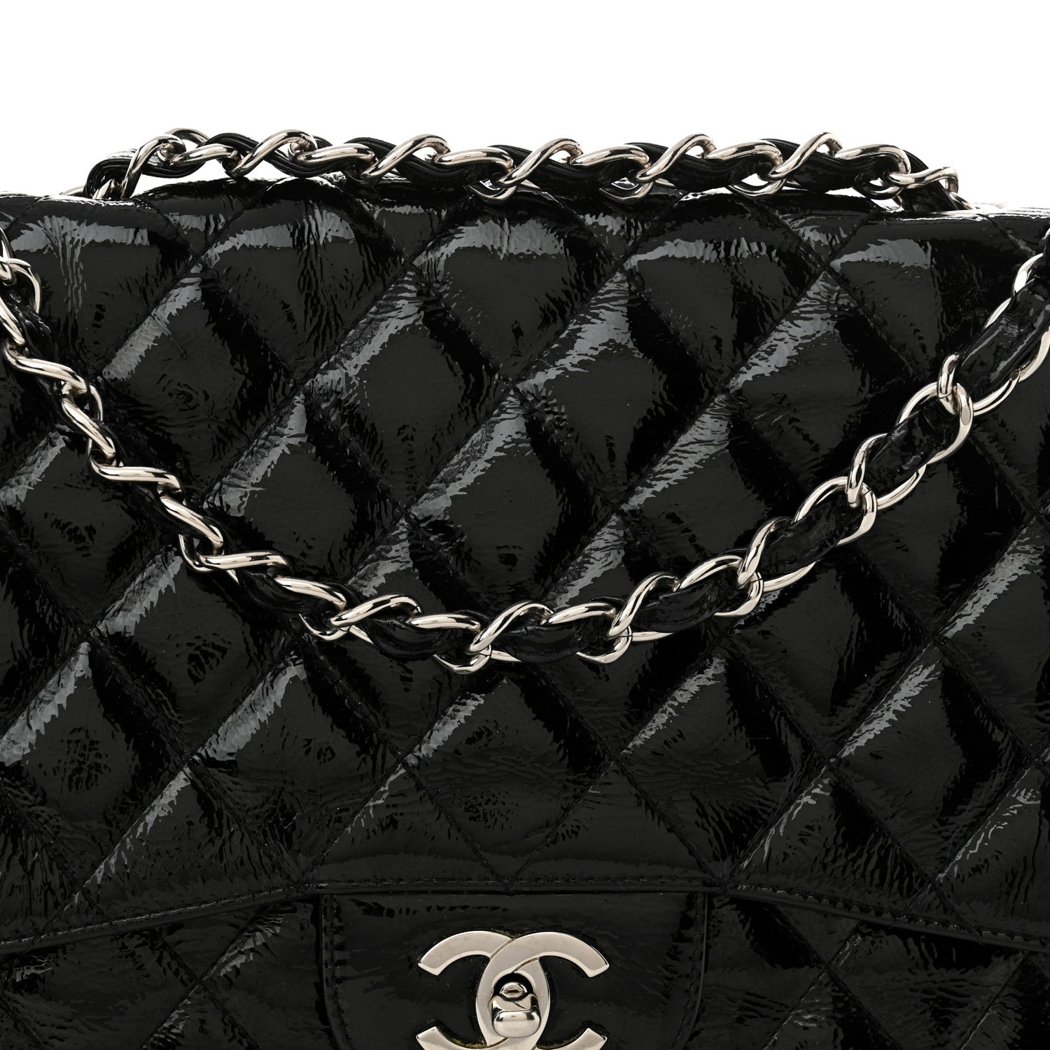 Chanel Crinkled Patent Quilted Jumbo Single Flap Black 8 of 12