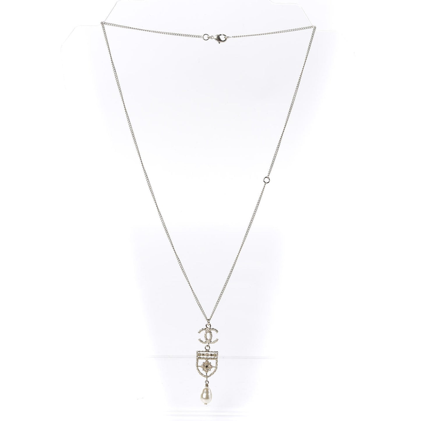 Resin Pearl CC Shield Drop Necklace Light Gold