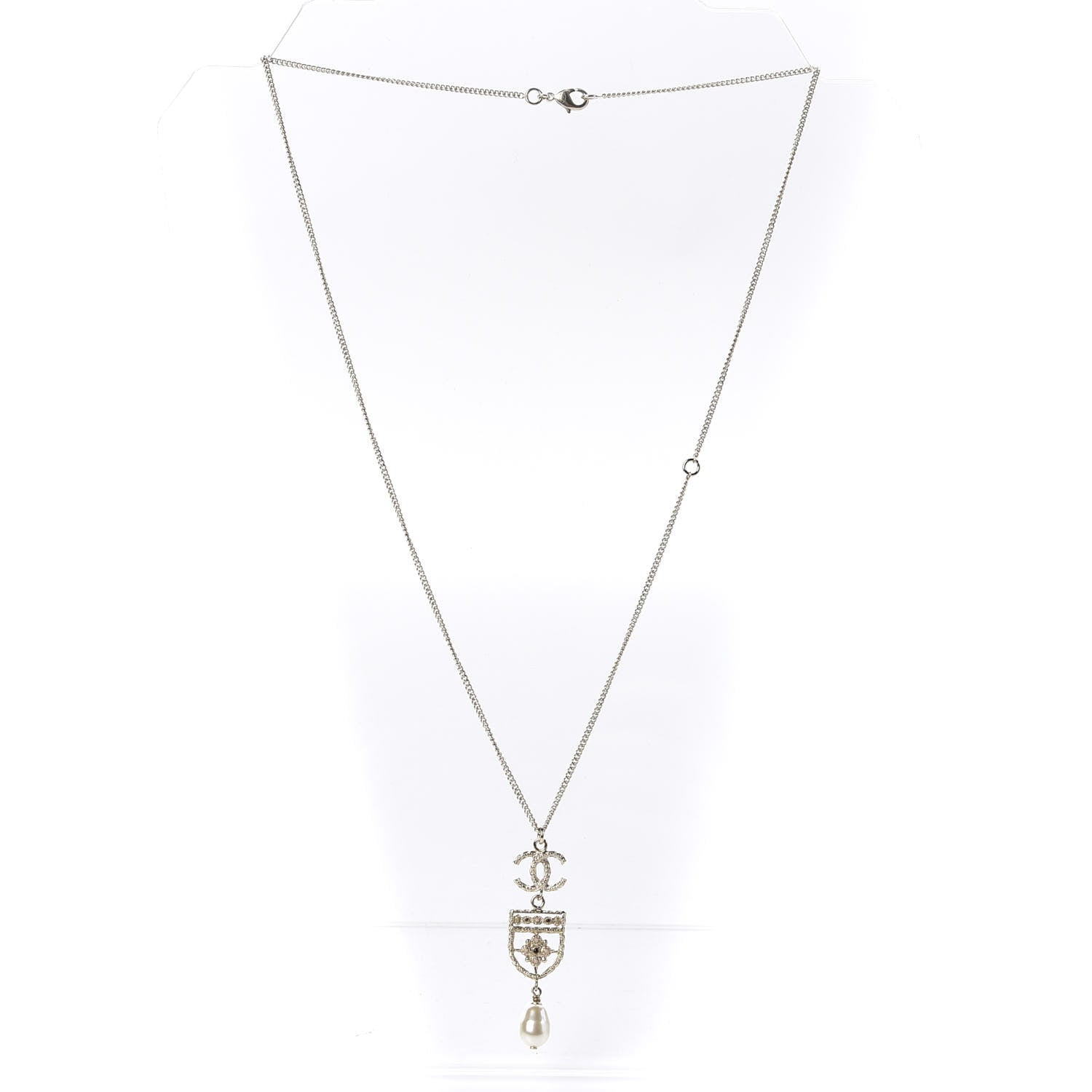 Chanel Resin Pearl CC Shield Drop Necklace Light Gold 2 of 5