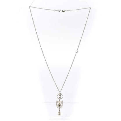 Chanel Resin Pearl CC Shield Drop Necklace Light Gold 2 of 5