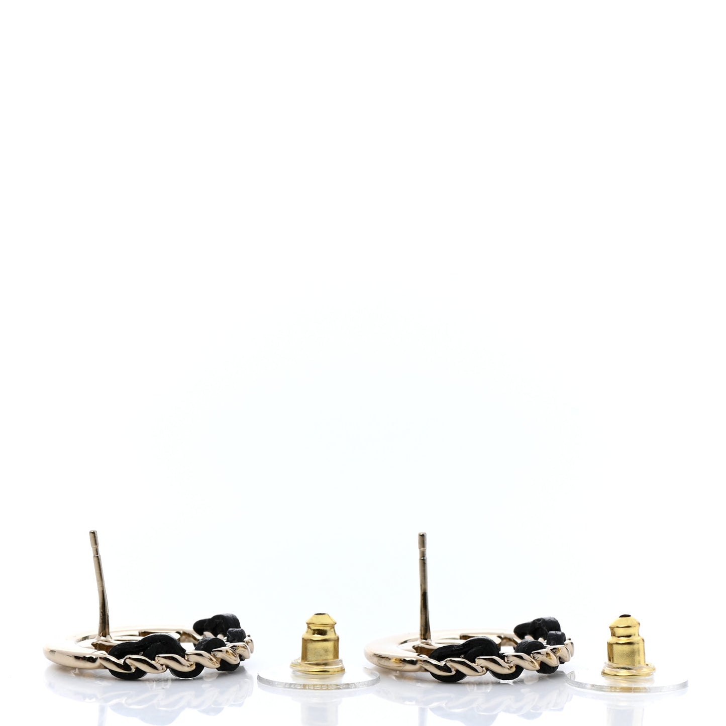 Lambskin Chain CC Round Earrings Gold Black