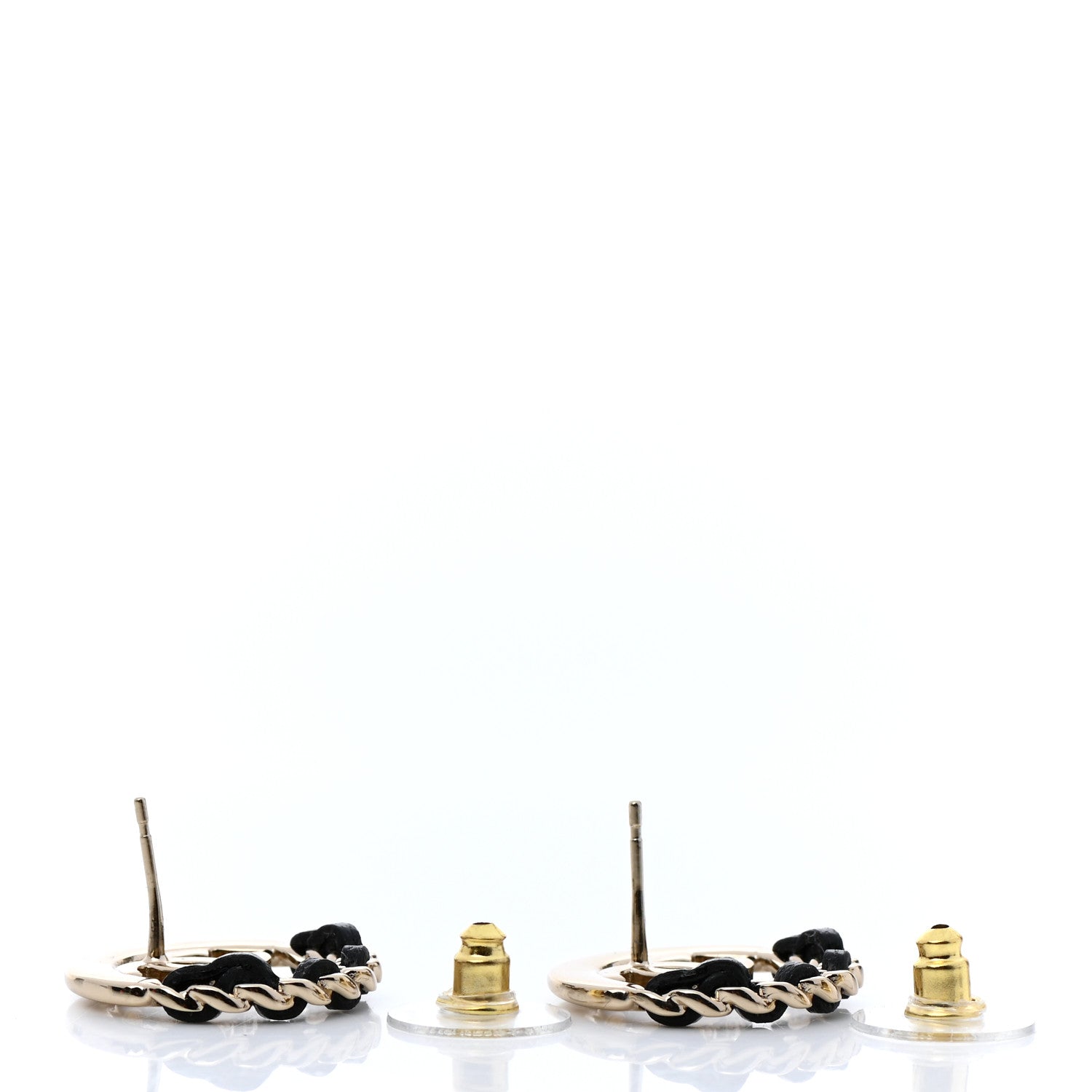 Chanel Lambskin Chain CC Round Earrings Gold Black 3 of 5