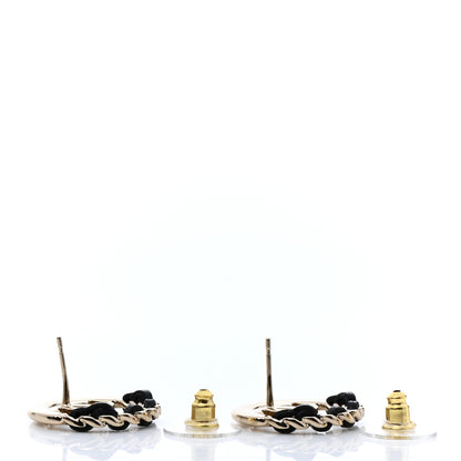 Chanel Lambskin Chain CC Round Earrings Gold Black 3 of 5