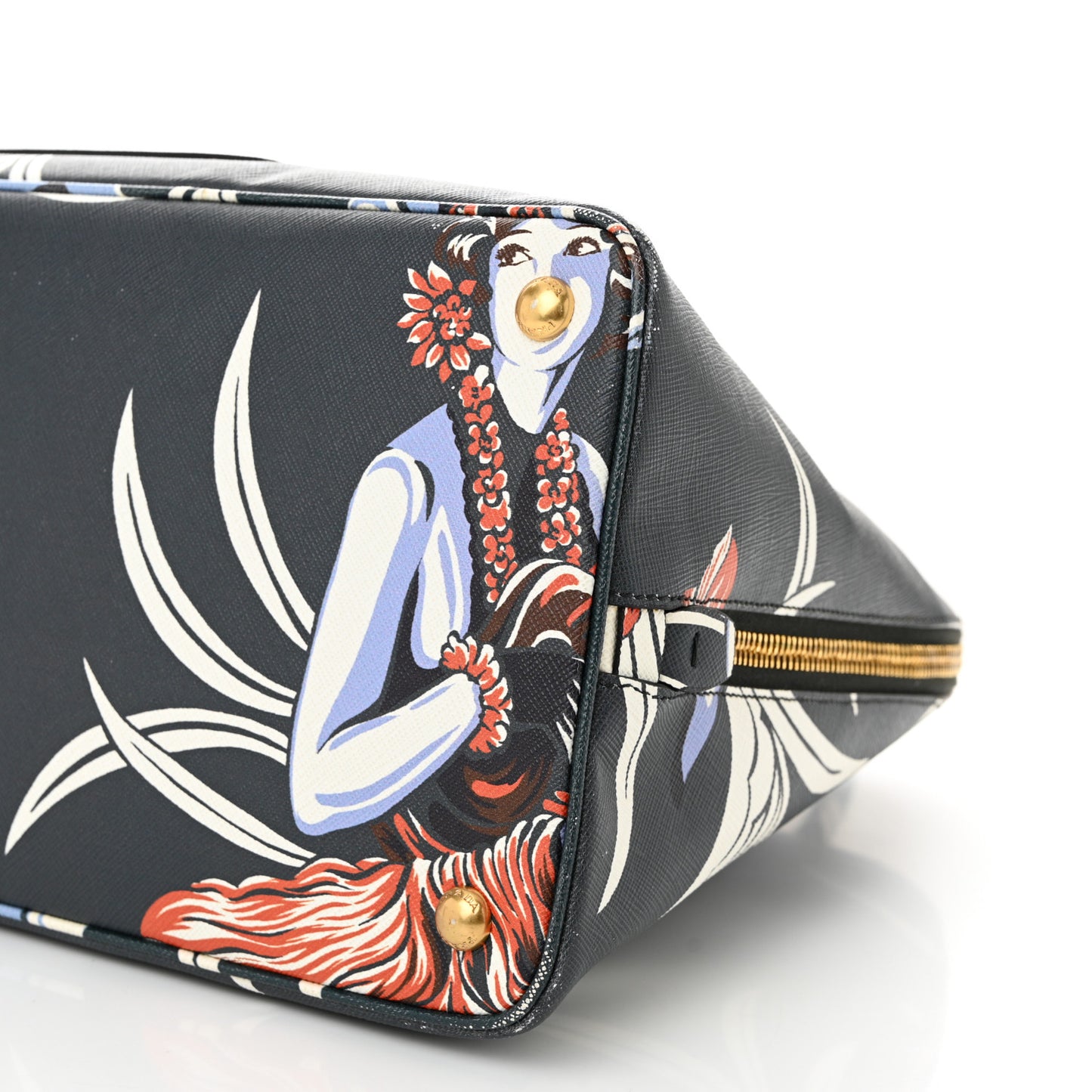 Saffiano Print Hawaiian Girl Front Pocket Tote Smeraldo