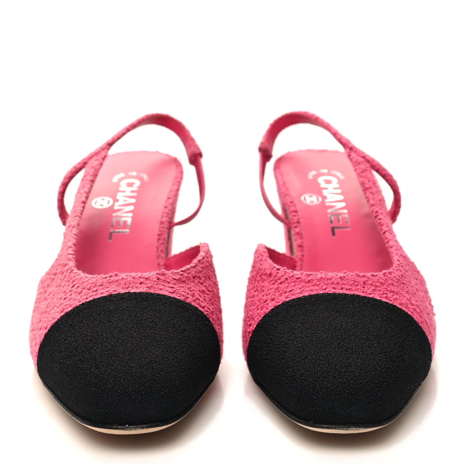 Chanel Tweed Grosgrain Cap Toe CC Slingback Pumps 38.5 Pink Black 2 of 8
