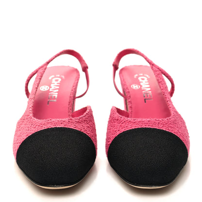 Chanel Tweed Grosgrain Cap Toe CC Slingback Pumps 38.5 Pink Black 2 of 8
