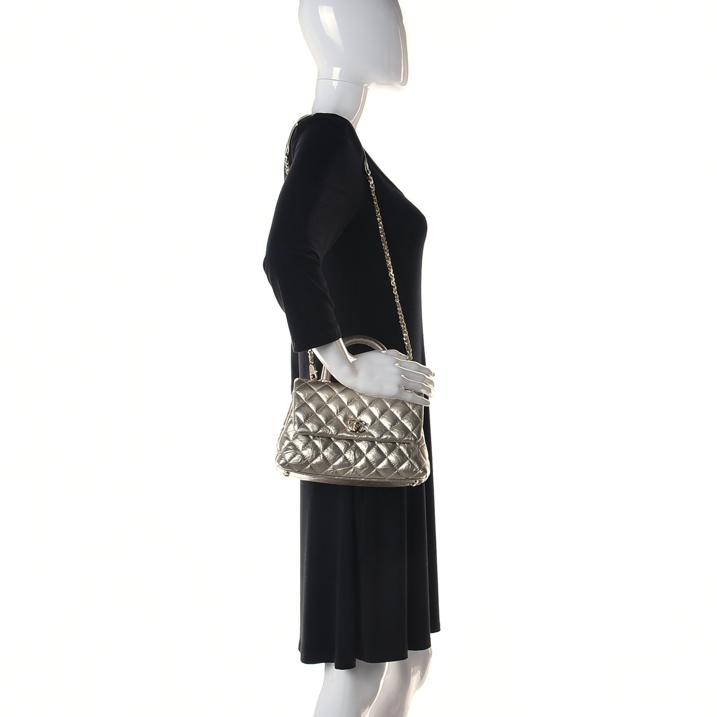 Metallic Aged Calfskin Quilted Mini Coco Handle Flap Gold