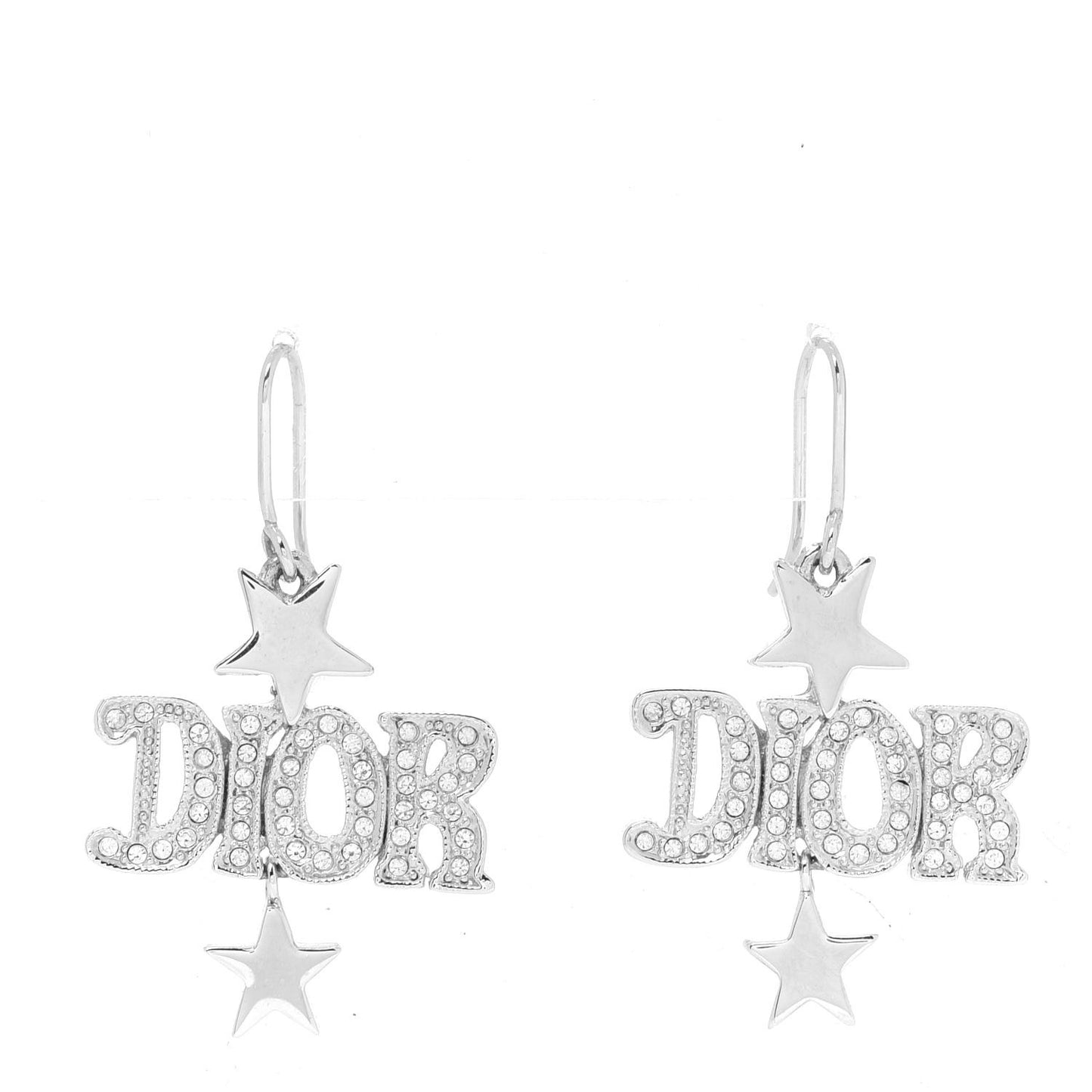 Crystal Logo Hoop Earrings Silver