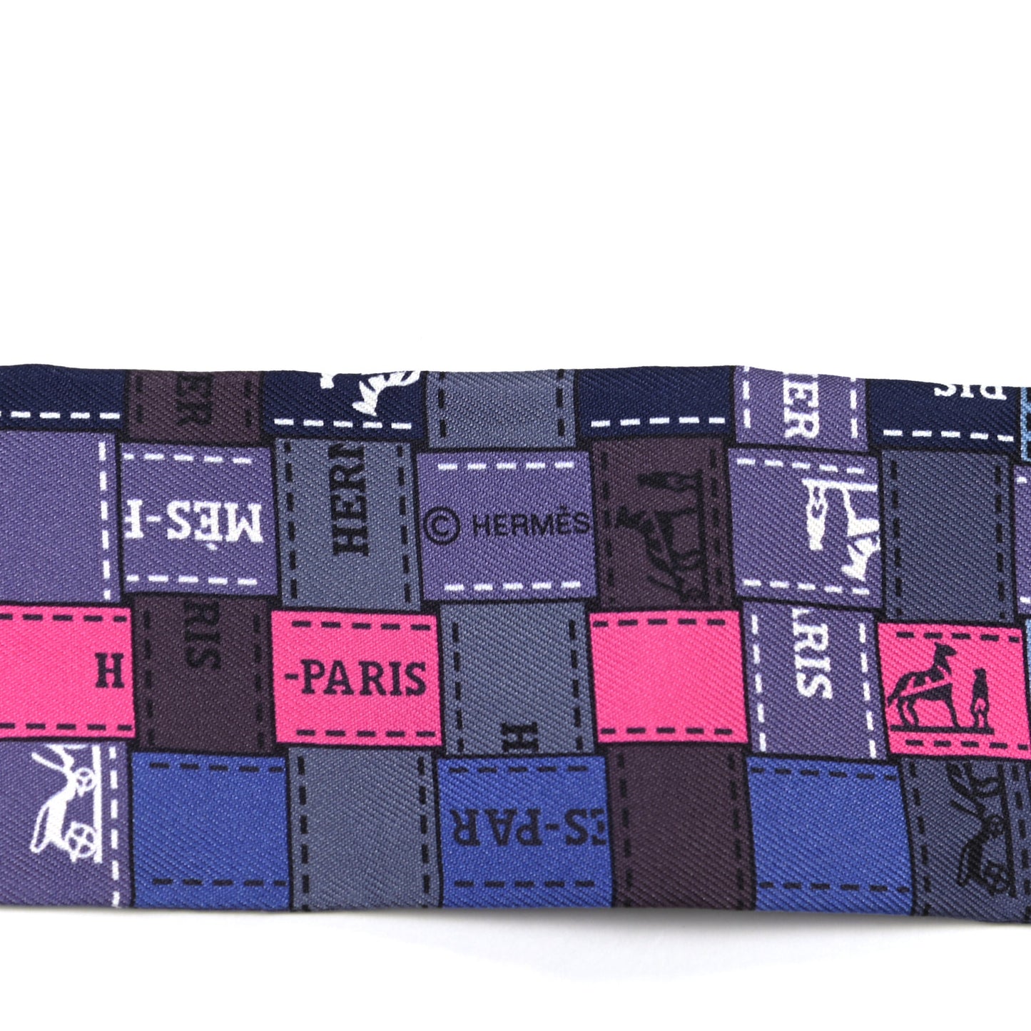 Silk Bolduc Au Carre Twilly Blue Jean Rose Vif Gris