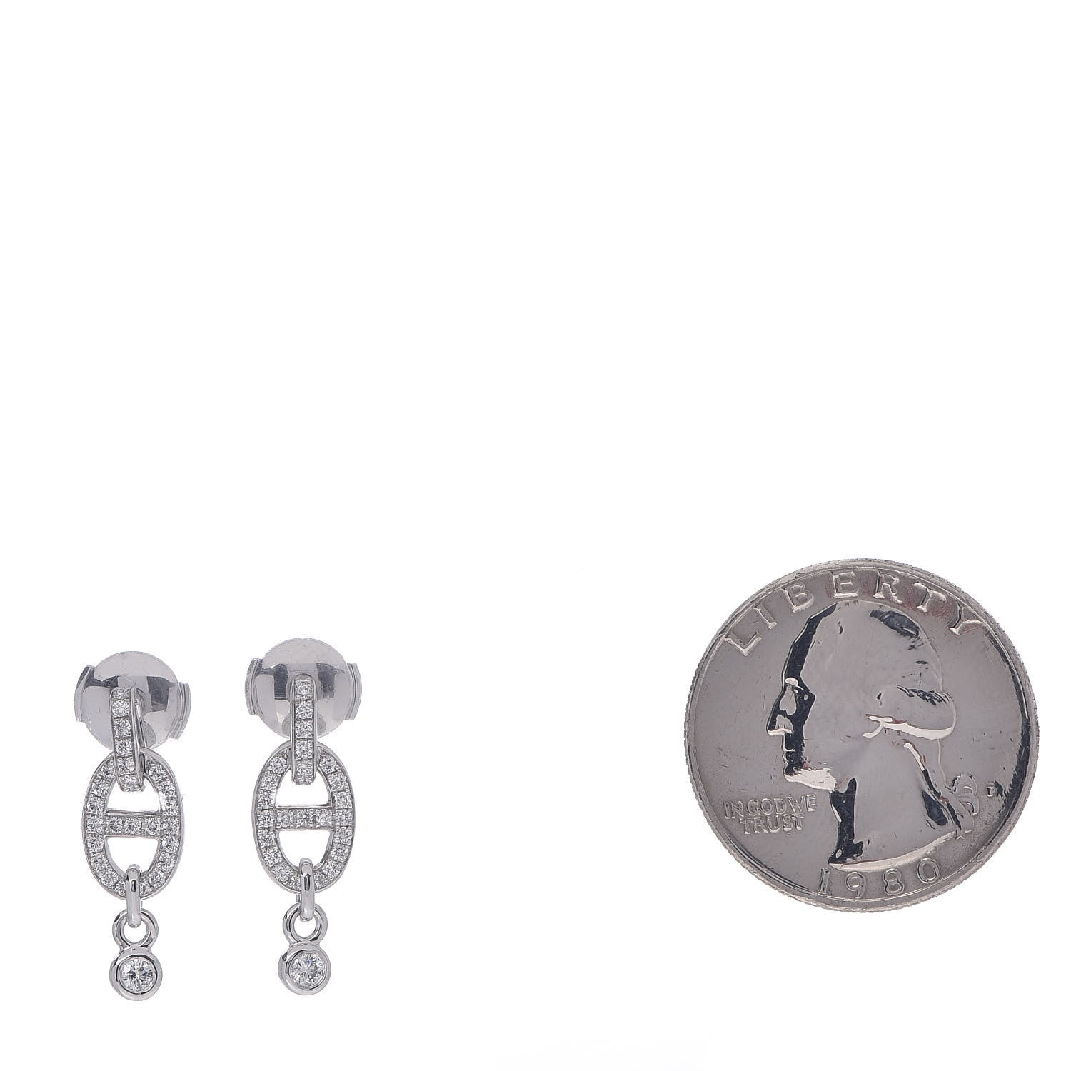 Hermes 18K White Gold Diamond PM Chaine D'Ancre Enchainee Earrings 2 of 6