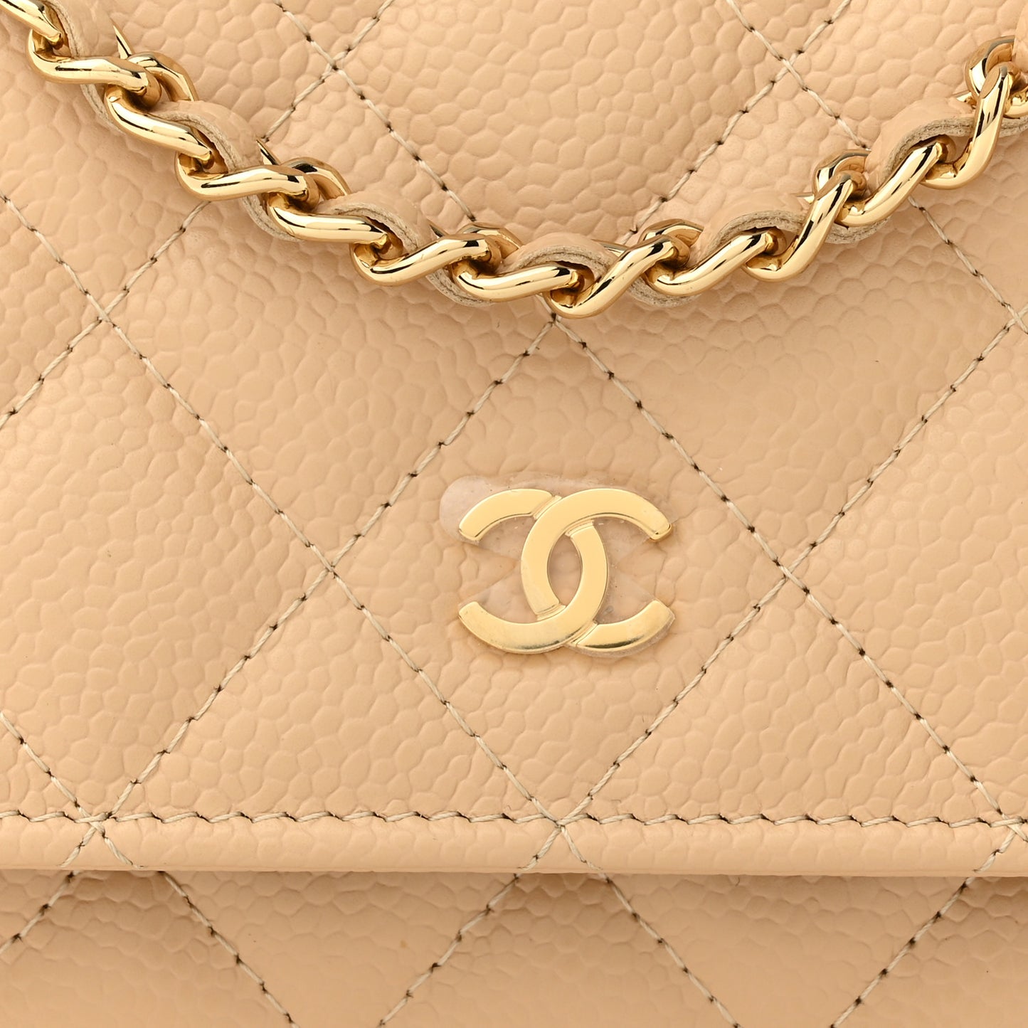 Caviar Quilted Wallet On Chain WOC Beige