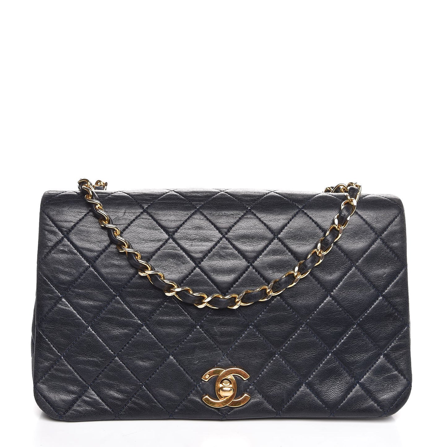 Lambskin Quilted Small Single Flap Navy