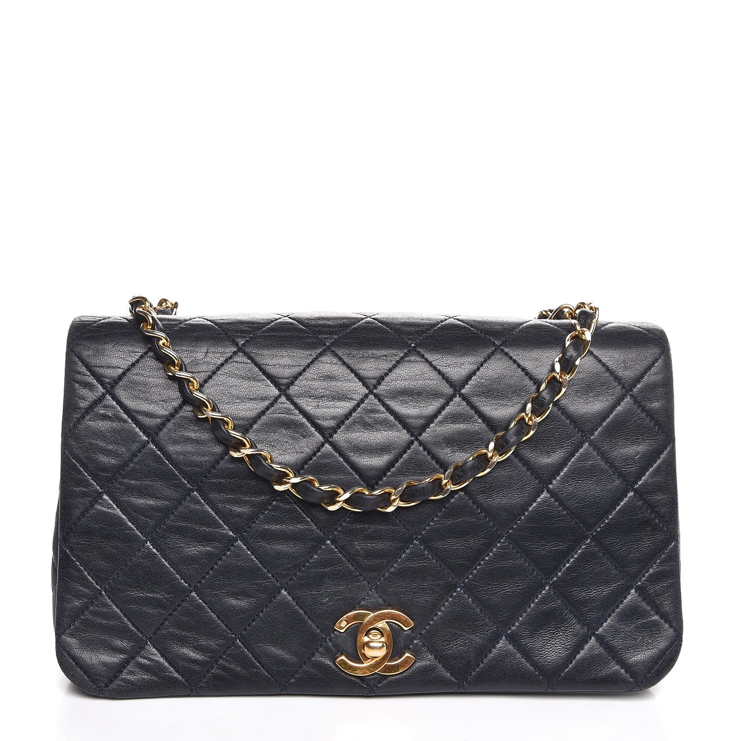 Chanel Lambskin Quilted Small Single Flap Navy 1 of 8