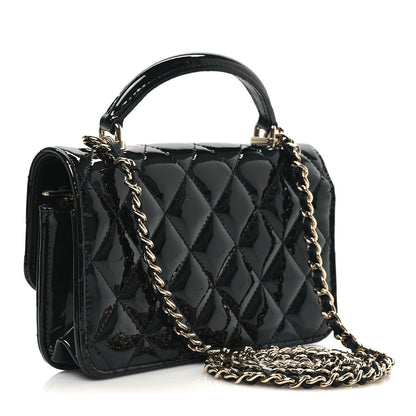 Chanel Patent Calfskin Quilted Flap Phone Holder With Chain Black 3 of 13