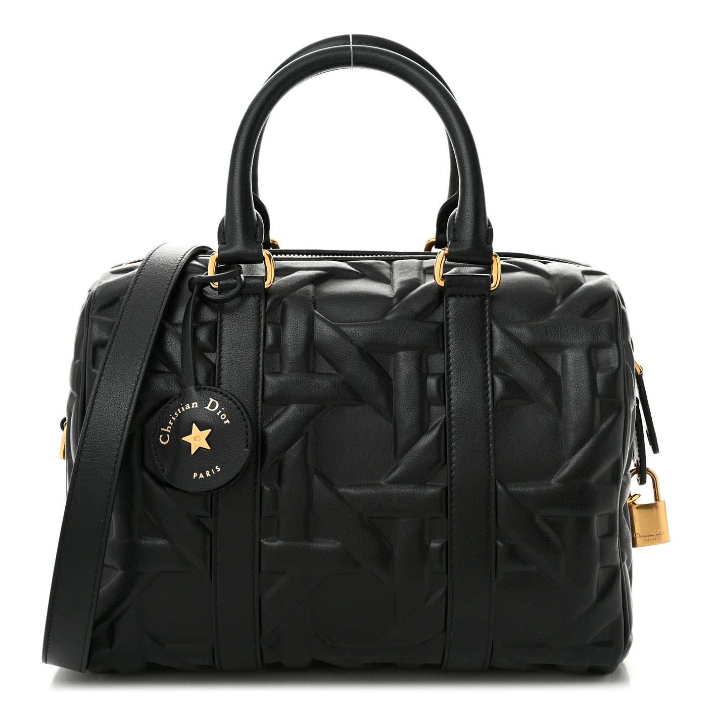 Calfskin Embossed Graphic Cannage Groove 25 Bag Black