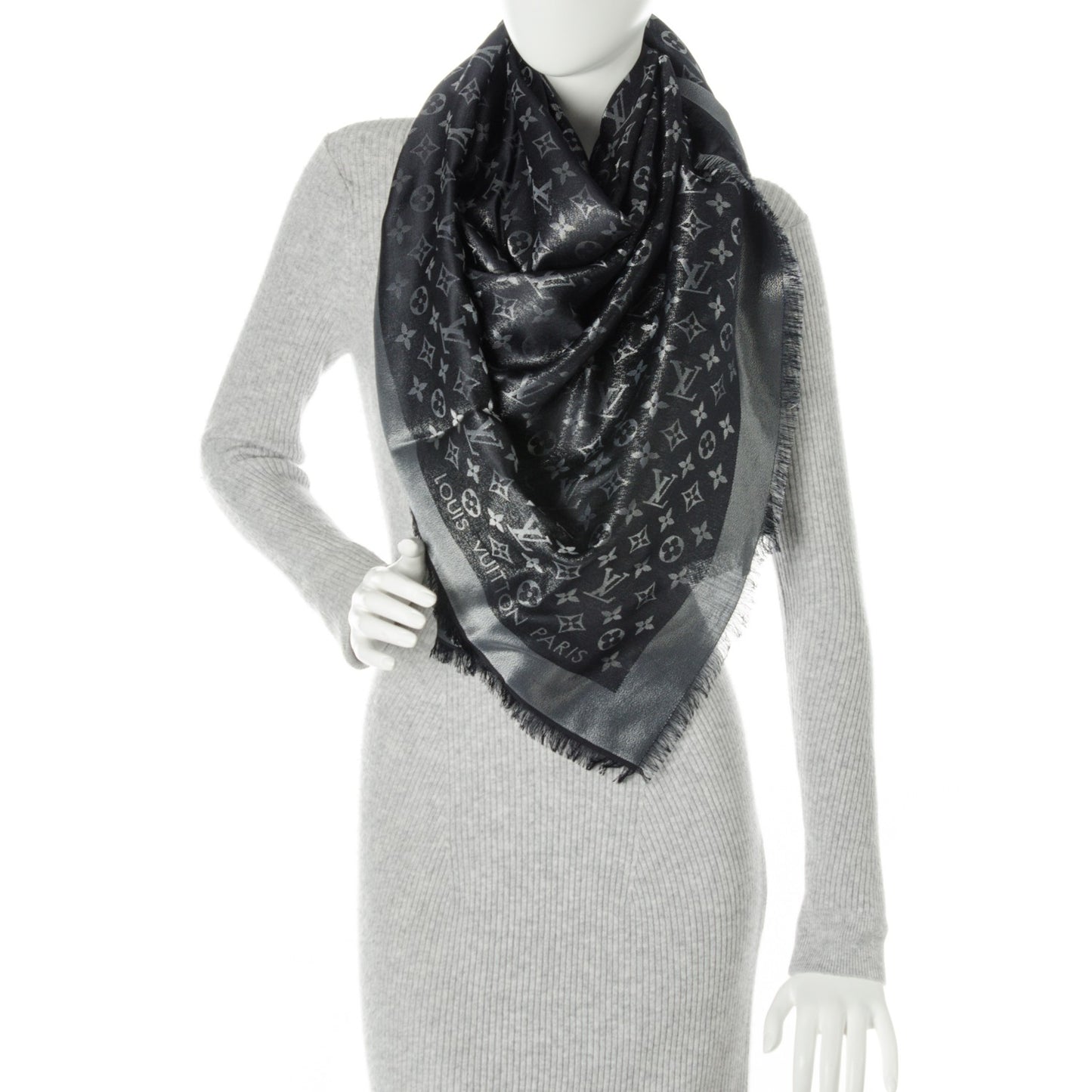Silk Lurex Wool Monogram Shine Shawl Black