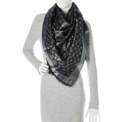 Louis Vuitton Silk Lurex Wool Monogram Shine Shawl Black 2 of 5