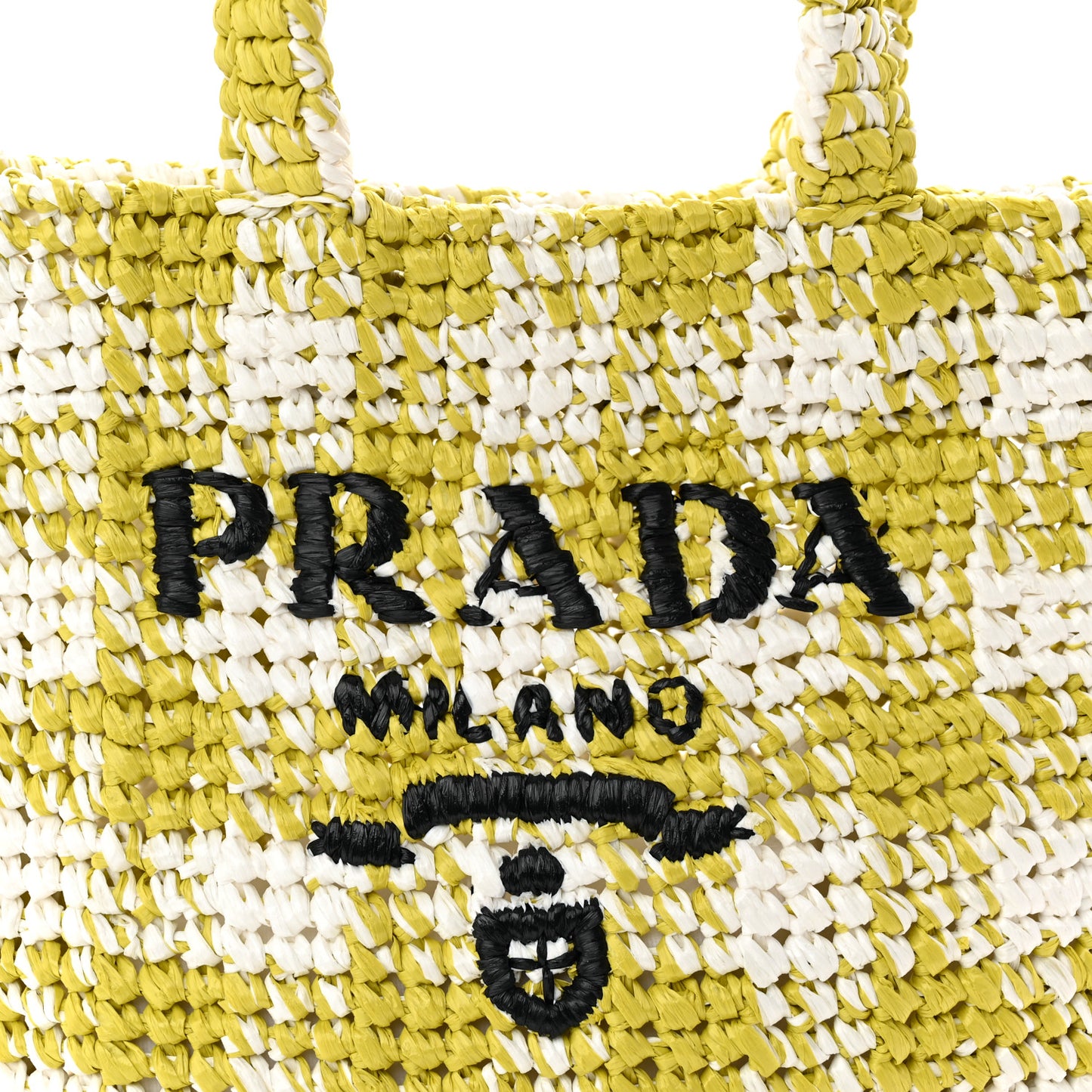 Yarn Raffia Effect Crochet Embroidered Small Logo Tote Citron Yellow