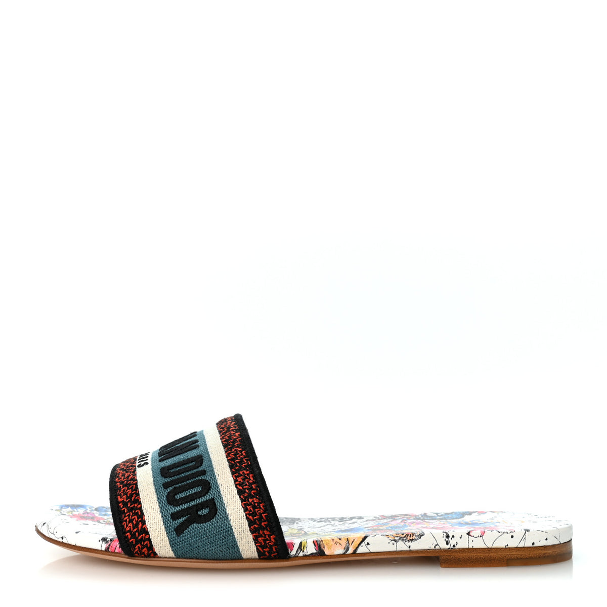 Canvas Embroidered Dway Flat Slide Sandals 37.5 Multicolor