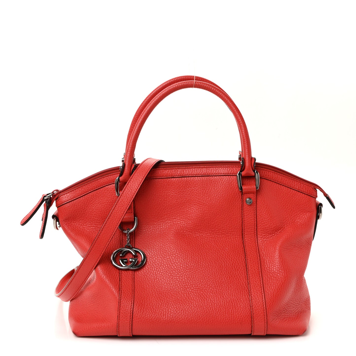 Pebbled Calfskin Medium GG Convertible Dome Satchel  Red