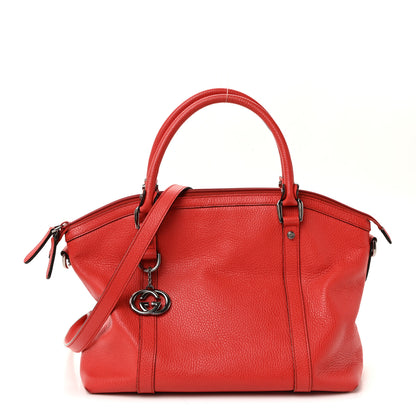 Gucci Pebbled Calfskin Medium GG Convertible Dome Satchel  Red 1 of 10