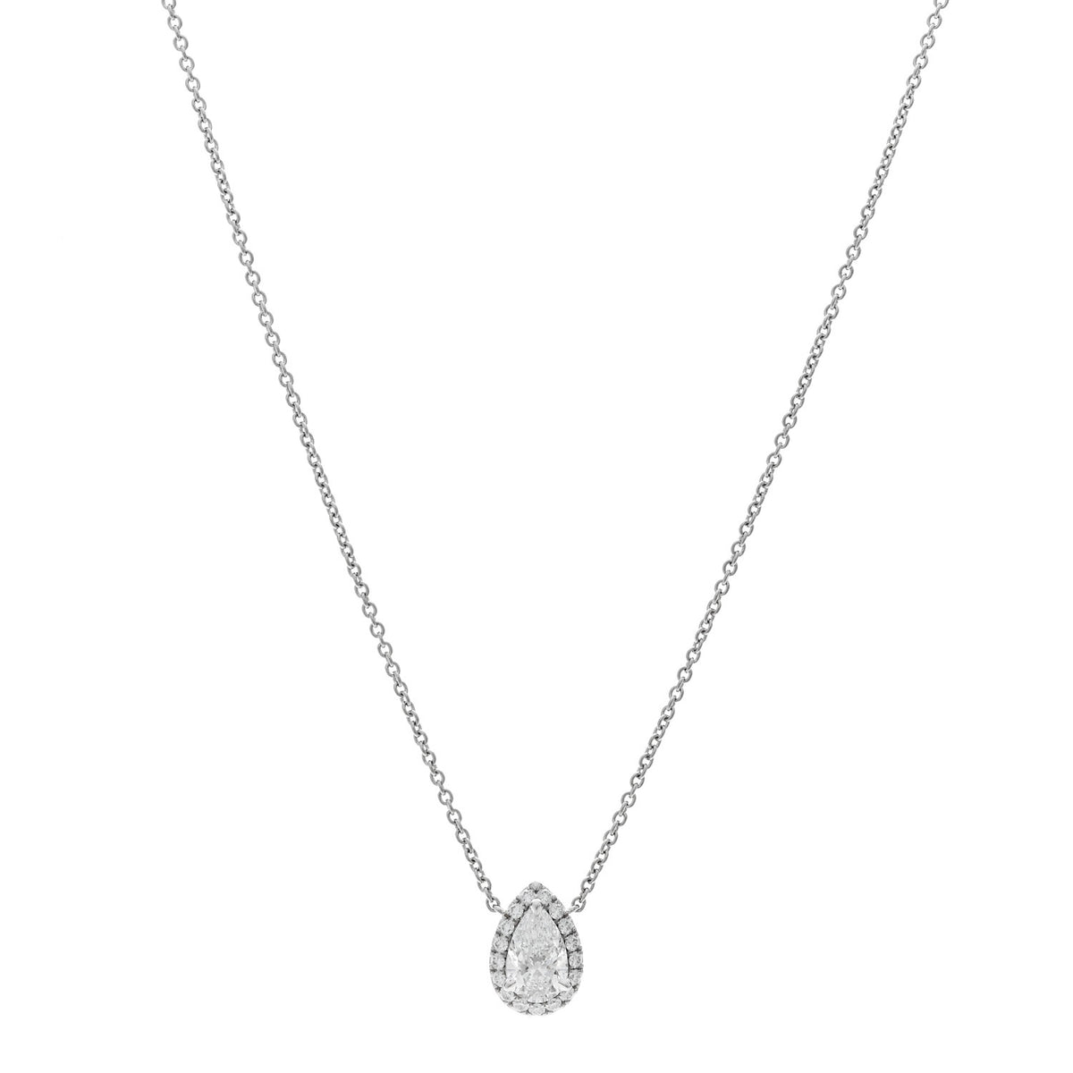 Platinum Diamond .55ct Pear Cut Micropave Pendant Necklace