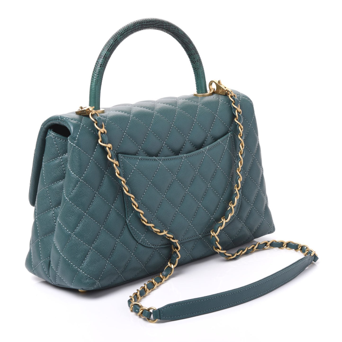 Caviar Lizard Quilted Small Coco Handle Flap Dark Turquoise