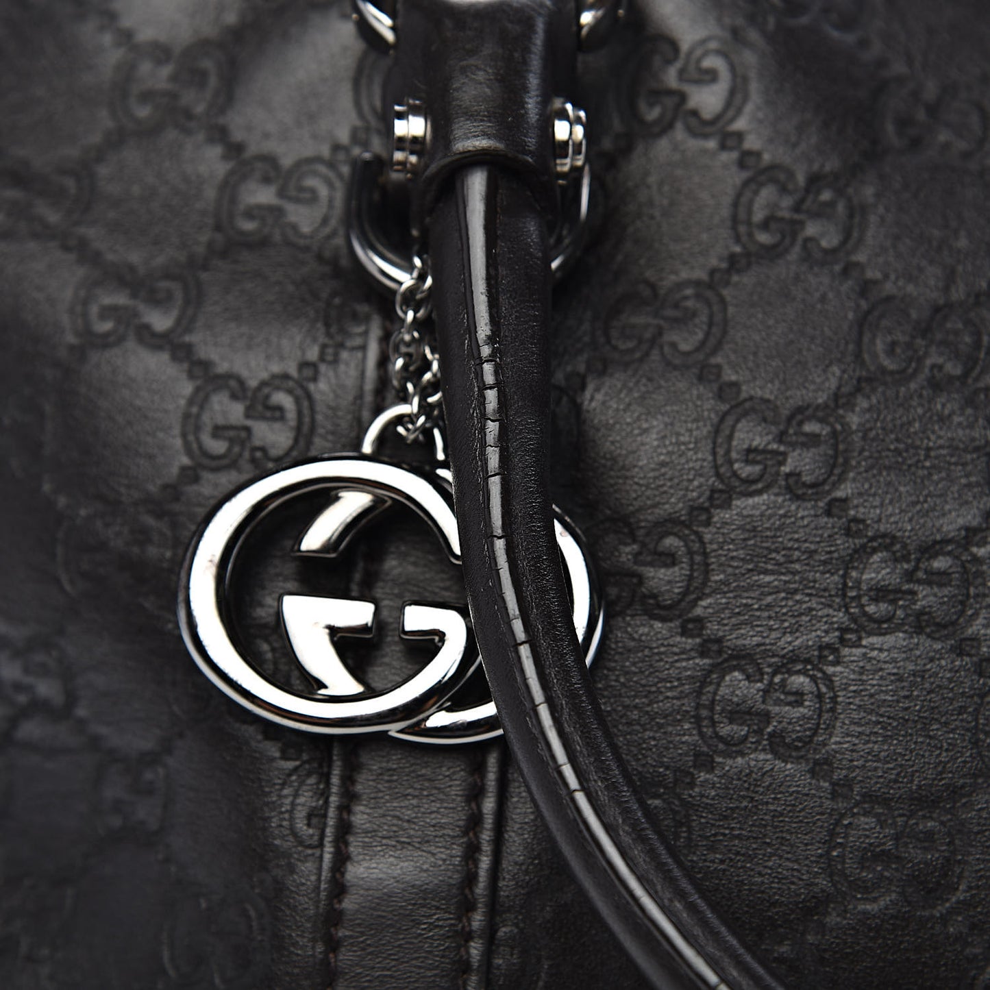 Guccissima Large GG Charm Convertible Dome Satchel Dark Brown