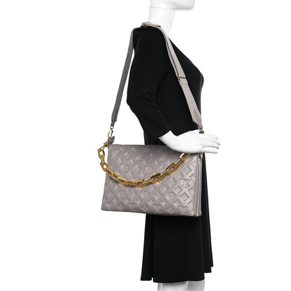 Louis Vuitton Lambskin Embossed Monogram Coussin MM Grey 3 of 11