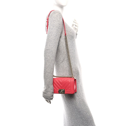 Chanel Lambskin Chevron Quilted Small Boy Flap Dark Pink 2 of 11