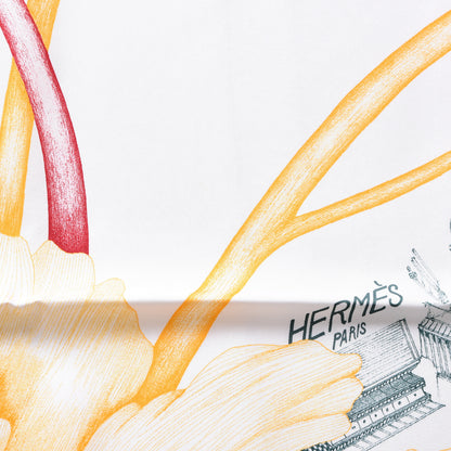 Hermes Silk A l'Ombre des Pivoines Scarf 90 White Orange Vert 3 of 4