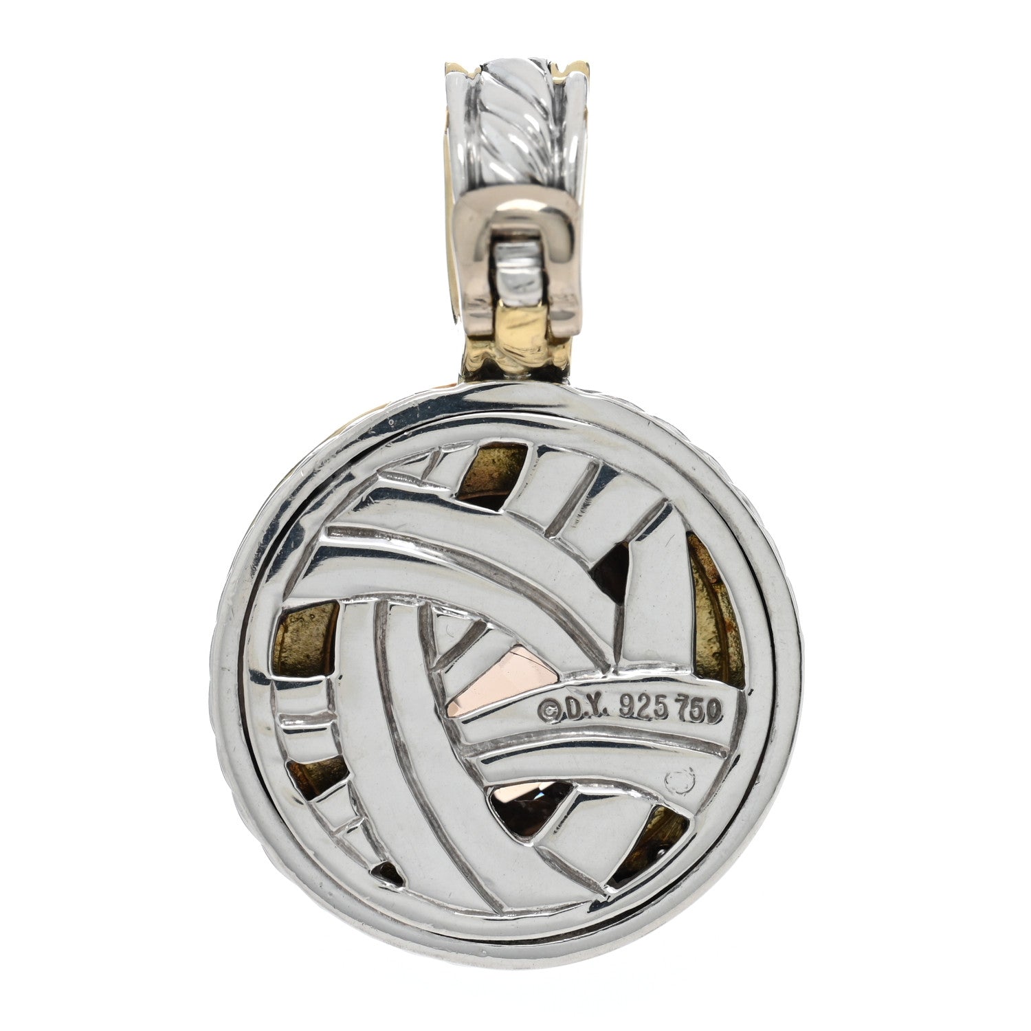 David Yurman Sterling Silver 18K Yellow Gold Diamond Smoky Quartz 14mm Cerise Pendant 3 of 3