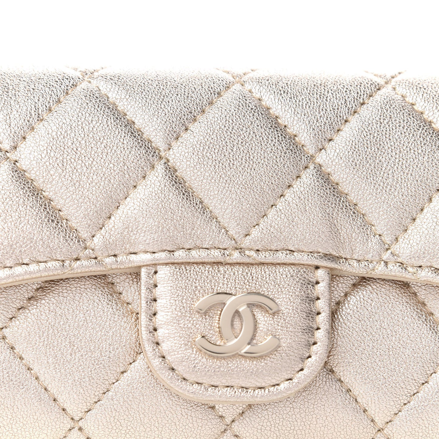 Metallic Lambskin Quilted Flap Chain Waist Bag Gold