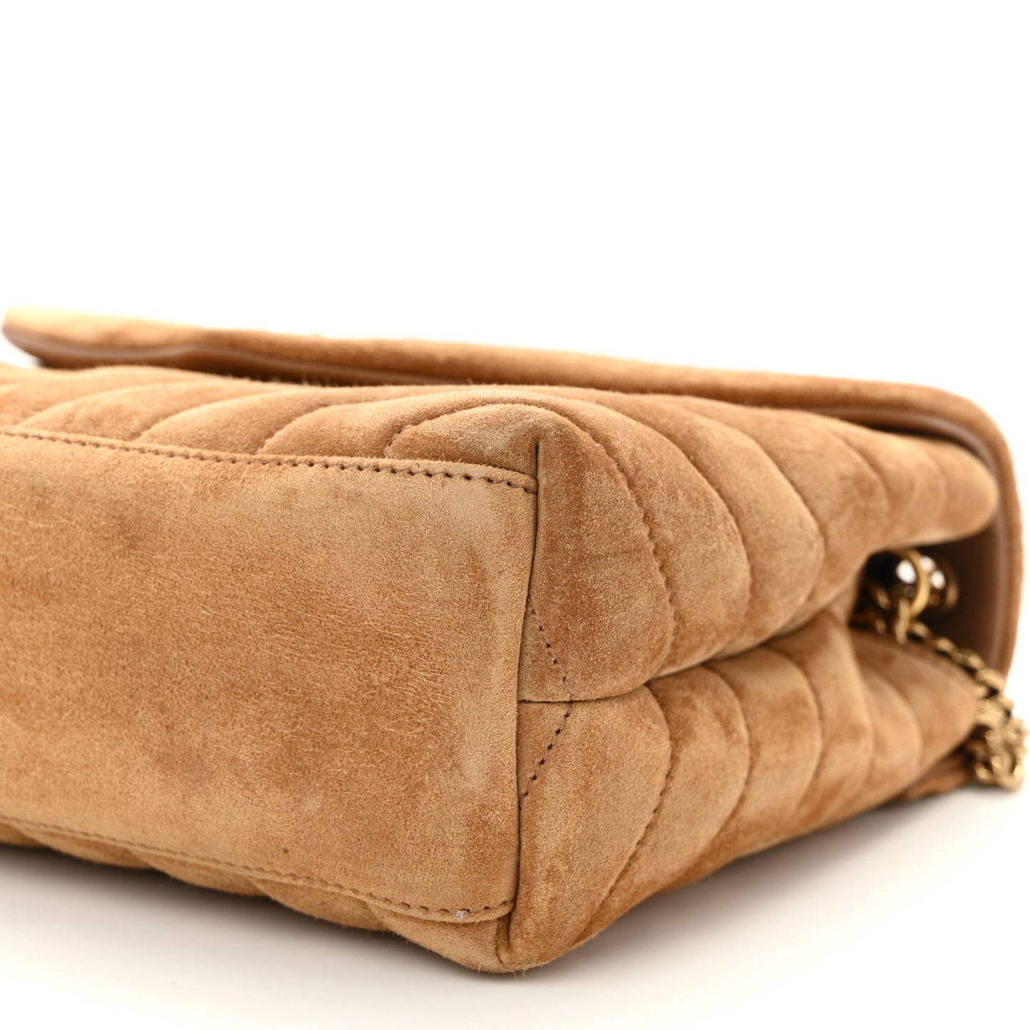 Suede Calfskin Y Quilted Monogram Small Loulou Chain Satchel Cinnamon